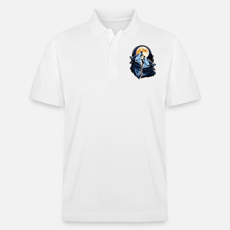 Wölfe bei Vollmond - Stanley/Stella Unisex Bio-Poloshirt PREPSTER - Weiß