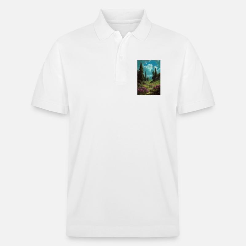 Illustration einer Naturlandschaft - Stanley/Stella Unisex Bio-Poloshirt PREPSTER - Weiß