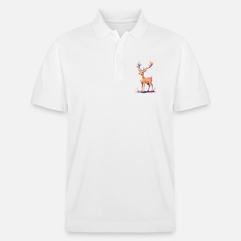 Reh mit Regenbogen-Geweih Farbexplosion - Stanley/Stella Unisex Bio-Poloshirt PREPSTER - Weiß
