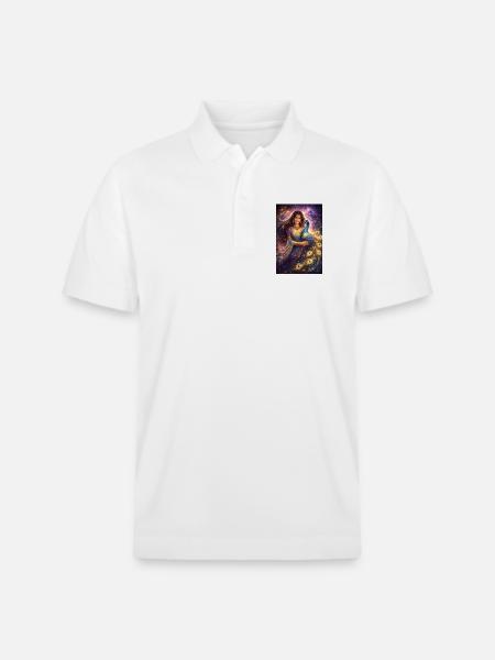 Mystical Indian Woman with Peacock - Stanley/Stella Unisex Organic Polo Shirt PREPSTER - white