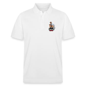 Arbeitszeit Betrug Satire - Stanley/Stella Unisex Bio-Poloshirt PREPSTER - Weiß - Vorne - Roxy (174cm) & Andy (188cm)