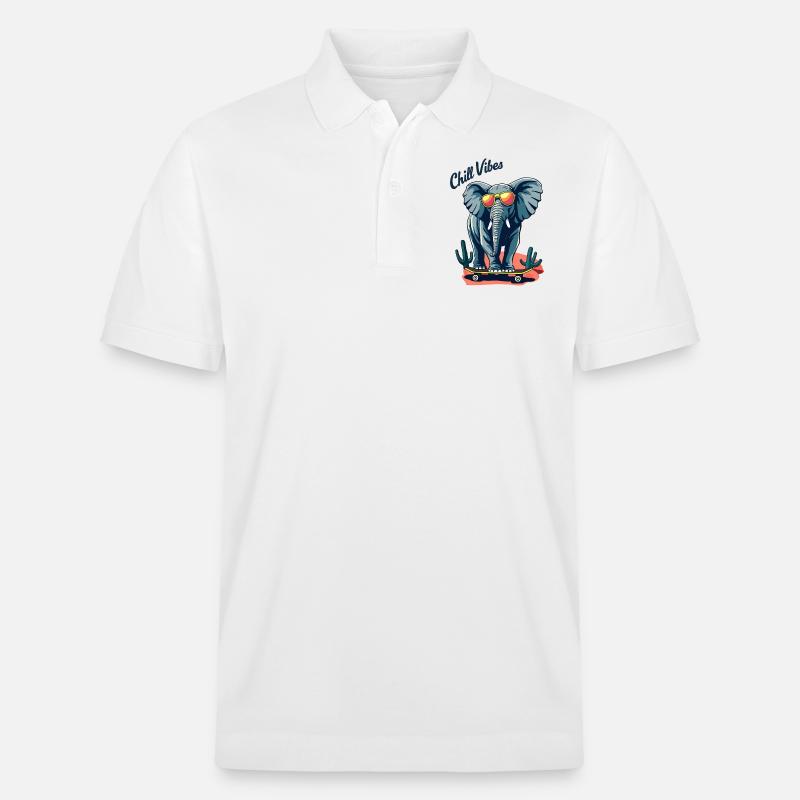 Elefant Skateboard Skater Chill Vibes - Stanley/Stella Unisex Bio-Poloshirt PREPSTER - Weiß