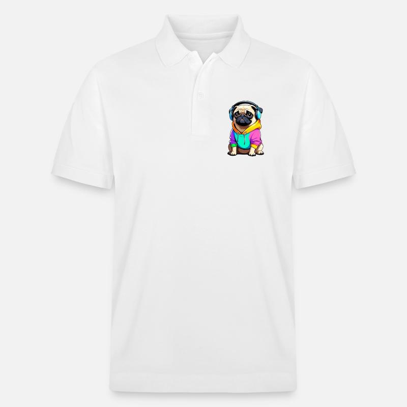Pug mit Kopfhörer und Kleidung - Stanley/Stella Unisex Bio-Poloshirt PREPSTER - Weiß