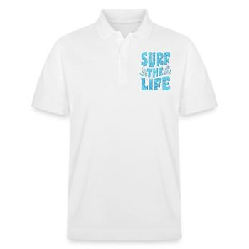 Surfen, Surf the life, B - Stanley/Stella Unisex Bio-Poloshirt PREPSTER - Weiß - Vorne - Roxy (174cm) & Andy (188cm)