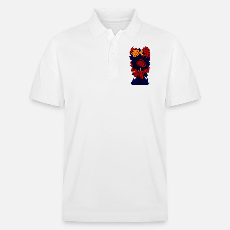 Blüten (dunkelblau, rot, gelb) - Stanley/Stella Unisex Bio-Poloshirt PREPSTER - Weiß