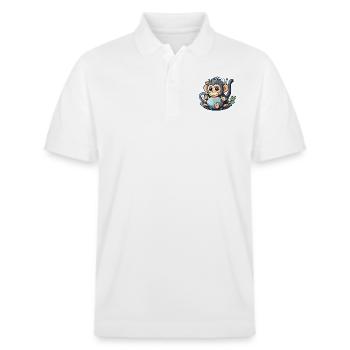 Käffchen - Stanley/Stella Unisex Bio-Poloshirt PREPSTER - Weiß - Vorne - Roxy (174cm) & Andy (188cm)