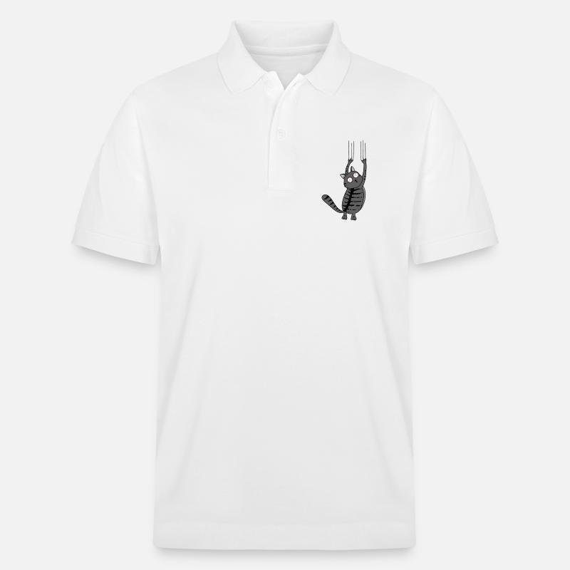 Panic Cat Version rayée - Polo PREPSTER bio Stanley/Stella Unisexe - blanc