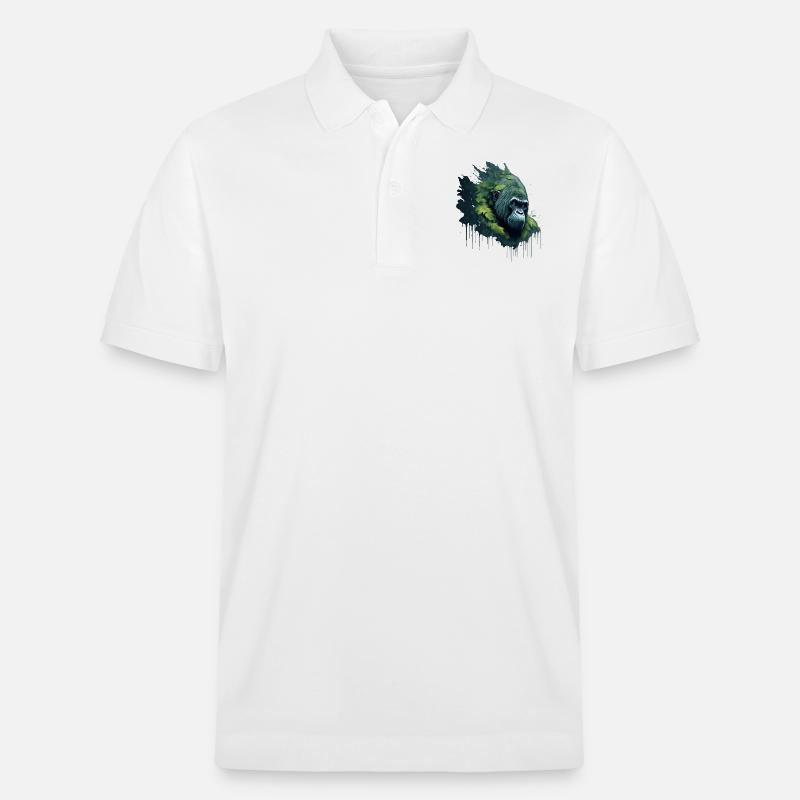 Aquarell Gorilla mit Blättern - Stanley/Stella Unisex Bio-Poloshirt PREPSTER - Weiß