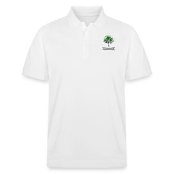 Fan Palm Peace Zitat - Stanley/Stella Unisex Bio-Poloshirt PREPSTER - Weiß - Vorne - Roxy (174cm) & Andy (188cm)