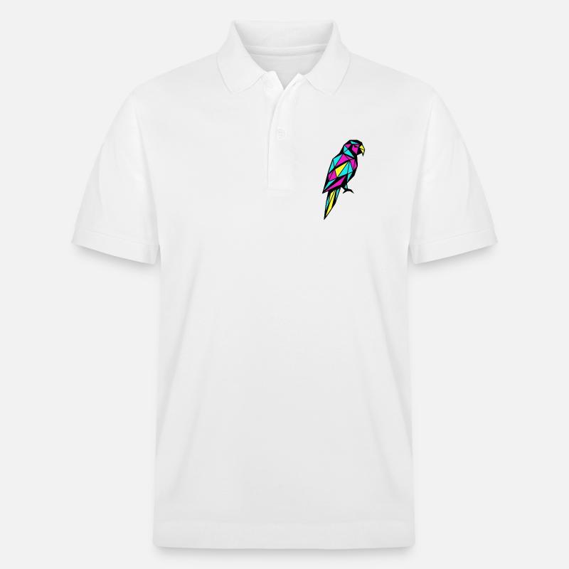 Perroquet géométrique low poly CMJN oiseau - Polo PREPSTER bio Stanley/Stella Unisexe - blanc