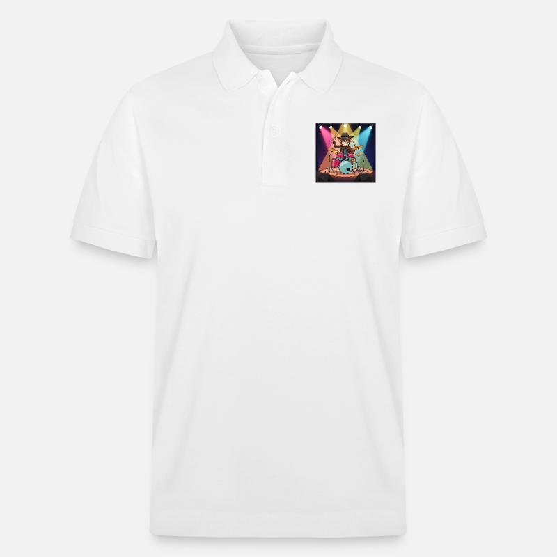 Lustiger Affe am Schlagzeug - Stanley/Stella Unisex Bio-Poloshirt PREPSTER - Weiß
