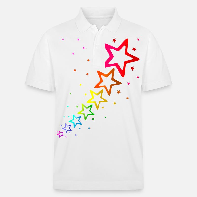bunte Sterne Regenbogenfarben - Stanley/Stella Unisex Bio-Poloshirt PREPSTER - Weiß