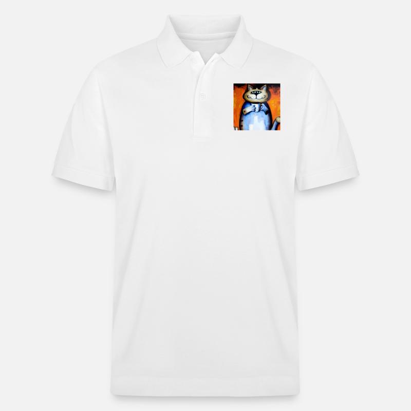 grinsende Katze mit ihrem Kaffee - Stanley/Stella Unisex Bio-Poloshirt PREPSTER - Weiß