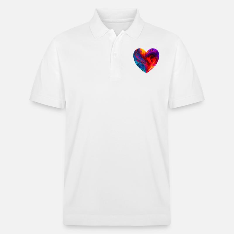 Buntes Herz mit Feuer - Stanley/Stella Unisex Bio-Poloshirt PREPSTER - Weiß
