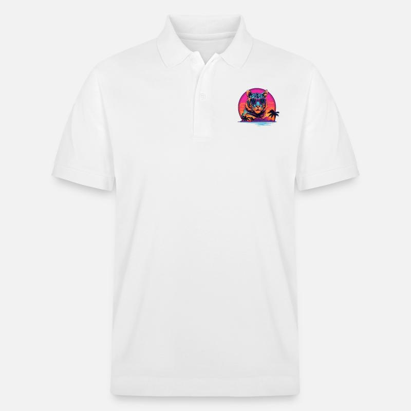 Synthwave Tiger Sunset - Polo PREPSTER bio Stanley/Stella Unisexe - blanc