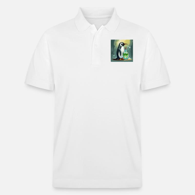 Pinguin mit einer Gin-Tonic-Flasche - Stanley/Stella Unisex Bio-Poloshirt PREPSTER - Weiß