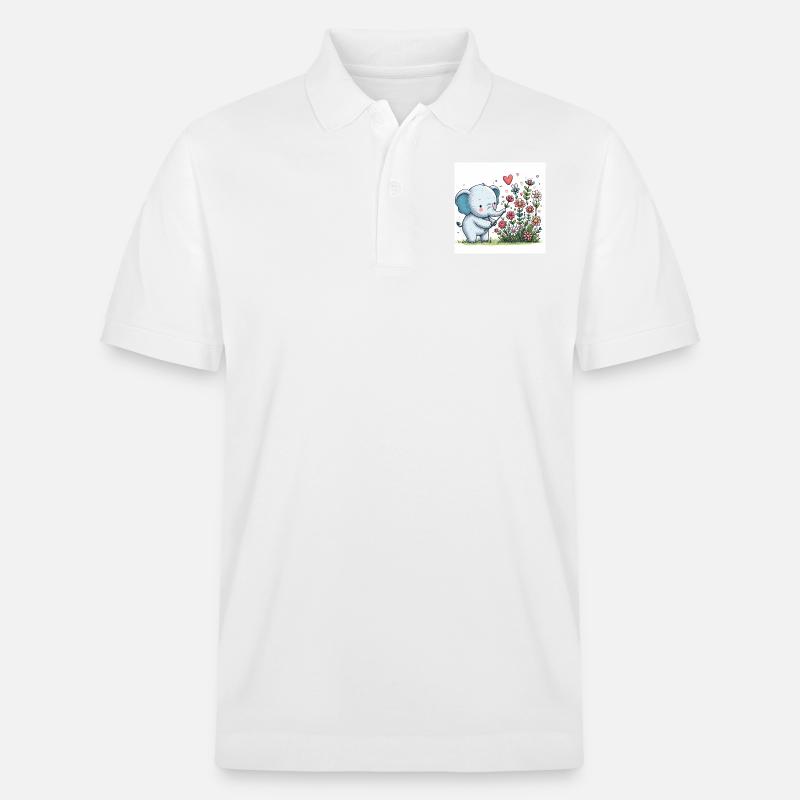 Éléphant cueillant des fleurs - Polo PREPSTER bio Stanley/Stella Unisexe - blanc