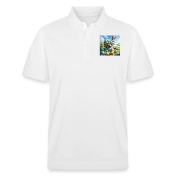 ein fröhlicher osterhase auf einer grüner Wiese - Stanley/Stella Unisex Bio-Poloshirt PREPSTER - Weiß - Vorne - Roxy (174cm) & Andy (188cm)