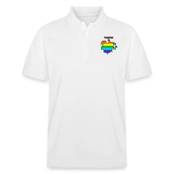 Compton Regenbogen - Stanley/Stella Unisex Bio-Poloshirt PREPSTER - Weiß - Vorne - Roxy (174cm) & Andy (188cm)