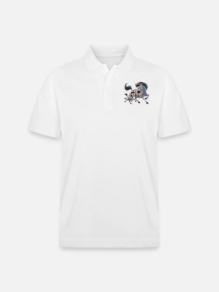 Zebra-Mutter mit herumtollendem Kind - Stanley/Stella Unisex Bio-Poloshirt PREPSTER - Weiß