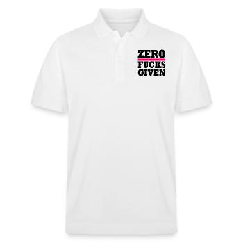 Zero fucks given - Stanley/Stella Unisex Bio-Poloshirt PREPSTER - Weiß - Vorne - Roxy (174cm) & Andy (188cm)
