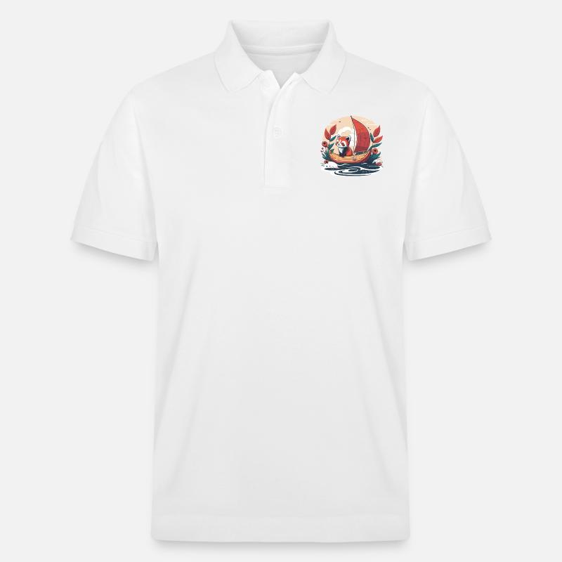 roter Panda auf einem Boot - Stanley/Stella Unisex Bio-Poloshirt PREPSTER - Weiß