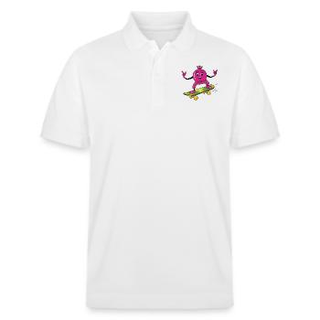 Lustiger Granatapfel-Skateboarder - Stanley/Stella Unisex Bio-Poloshirt PREPSTER - Weiß - Vorne - Roxy (174cm) & Andy (188cm)