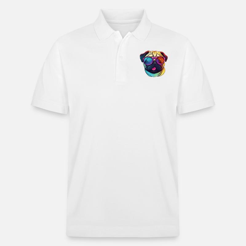 Mops Hund mit bunter Sonnenbrille - Stanley/Stella Unisex Bio-Poloshirt PREPSTER - Weiß