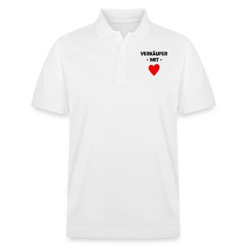 Verkäufer mit Herz - Stanley/Stella Unisex Bio-Poloshirt PREPSTER - Weiß - Vorne - Roxy (174cm) & Andy (188cm)