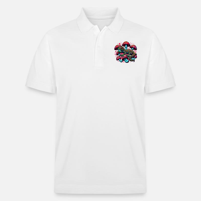 Psychedelischer Gecko mit Pilzen - Stanley/Stella Unisex Bio-Poloshirt PREPSTER - Weiß
