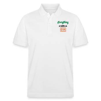 EVERYTHING IS BETTER IN CAPSLOCK - Stanley/Stella Unisex Bio-Poloshirt PREPSTER - Weiß - Vorne - Roxy (174cm) & Andy (188cm)