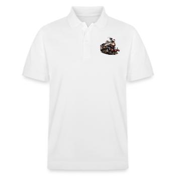 Das Bild einer alten Dampflok - Stanley/Stella Unisex Bio-Poloshirt PREPSTER - Weiß - Vorne - Roxy (174cm) & Andy (188cm)