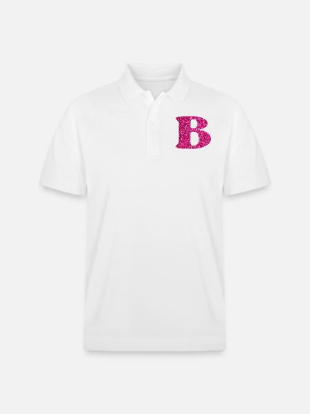 Letter b pink glitter - Stanley/Stella Unisex Organic Polo Shirt PREPSTER - white