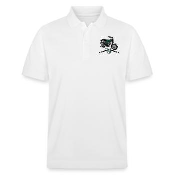 S51 (billardgrün) // Illustration - Stanley/Stella Unisex Bio-Poloshirt PREPSTER - Weiß - Vorne - Roxy (174cm) & Andy (188cm)