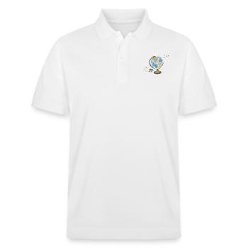 Reiselust Globus - Stanley/Stella Unisex Bio-Poloshirt PREPSTER - Weiß - Vorne - Roxy (174cm) & Andy (188cm)