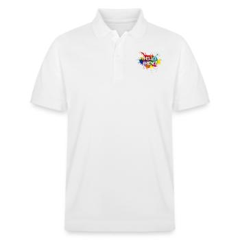 Bonjour ami éclaboussures de couleurs colorées - Polo PREPSTER bio Stanley/Stella Unisexe - blanc - Devant - Roxy (174cm) & Andy (188cm)