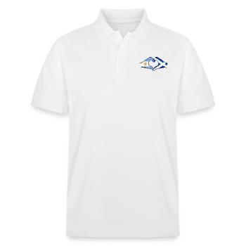 Argentina Scotland Flag Hands Heart Shape - Stanley/Stella Unisex Organic Polo Shirt PREPSTER - white - Front - Roxy (174cm) & Andy (188cm)