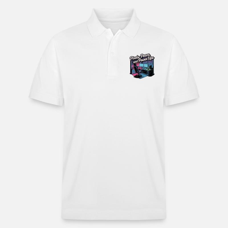 Pixels, Peace & Power-Ups – Gaming-Setup - Stanley/Stella Unisex Bio-Poloshirt PREPSTER - Weiß