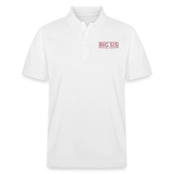 Big Sis Est. 2023 Schwangerschaft zur Big Sister befördert - Stanley/Stella Unisex Bio-Poloshirt PREPSTER - Weiß - Vorne - Roxy (174cm) & Andy (188cm)