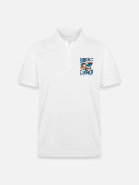 Bonifacio Korsika - Ekologisk pikétröja PREPSTER unisex från Stanley/Stella - vit