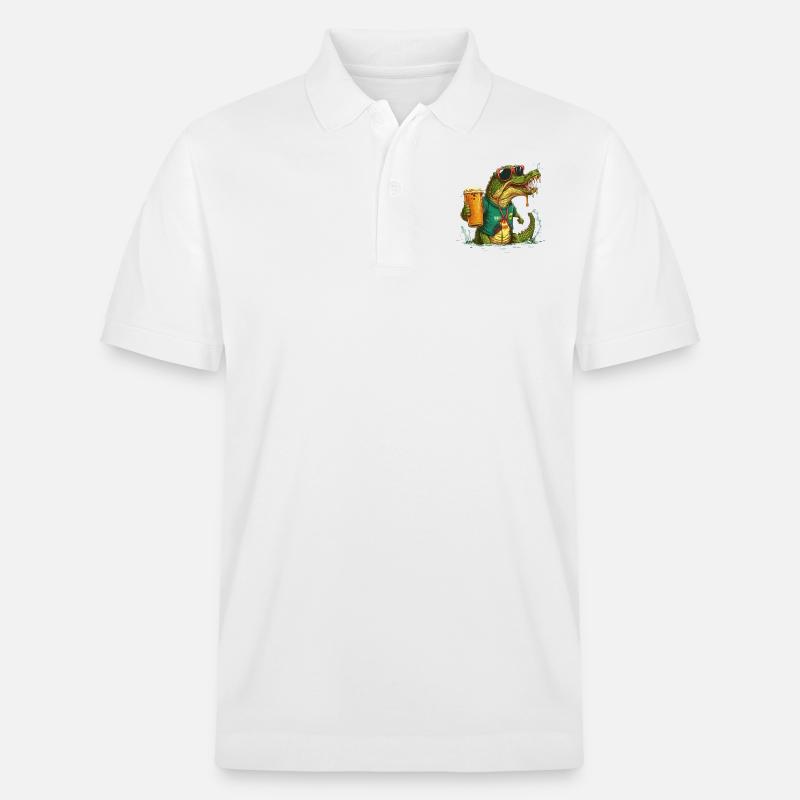 Cooles Krokodil mit Bier - Stanley/Stella Unisex Bio-Poloshirt PREPSTER - Weiß