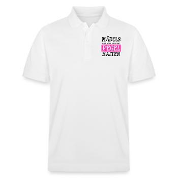 Mallorca Malle Party Crew Saufen Suff Alkohol - Stanley/Stella Unisex Bio-Poloshirt PREPSTER - Weiß - Vorne - Roxy (174cm) & Andy (188cm)