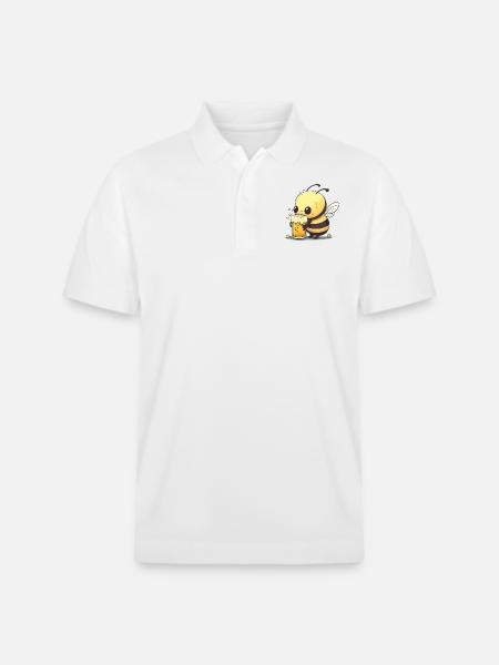 Cute bee with beer. - Stanley/Stella Unisex Organic Polo Shirt PREPSTER - white