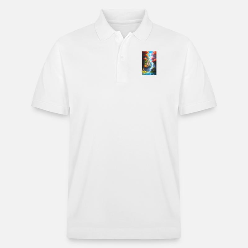 Üppiger & bunter Anime-Fluss mit Bäumen - Stanley/Stella Unisex Bio-Poloshirt PREPSTER - Weiß