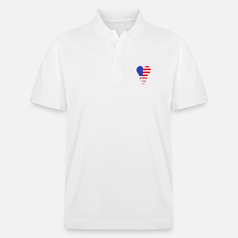 Cœur Drapeau Américain Bleu Rouge - Polo PREPSTER bio Stanley/Stella Unisexe - blanc