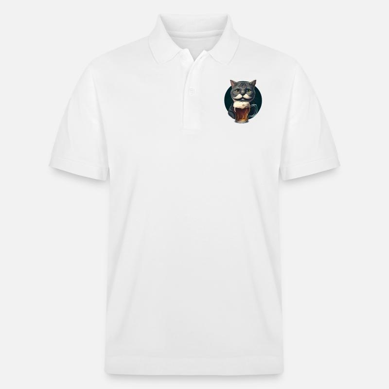 Katze mit Bier - Stanley/Stella Unisex Bio-Poloshirt PREPSTER - Weiß