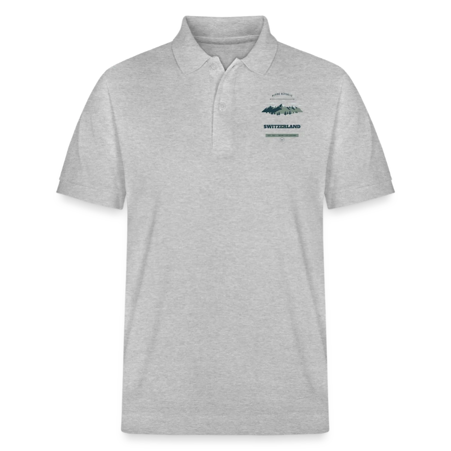 Switzerland badge on a stanley/stella unisex organic polo shirt prepster, heather grey