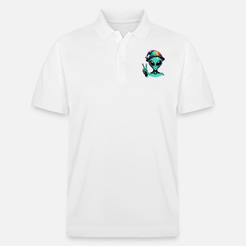 Alien zeigt Peace - Stanley/Stella Unisex Bio-Poloshirt PREPSTER - Weiß