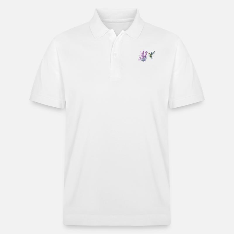 Aquarelle Colibri Nectar de Lavande - Polo PREPSTER bio Stanley/Stella Unisexe - blanc