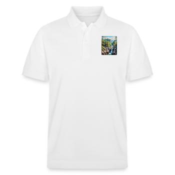 Ruhige Berg-Wasserfall-Landschaft - Stanley/Stella Unisex Bio-Poloshirt PREPSTER - Weiß - Vorne - Roxy (174cm) & Andy (188cm)
